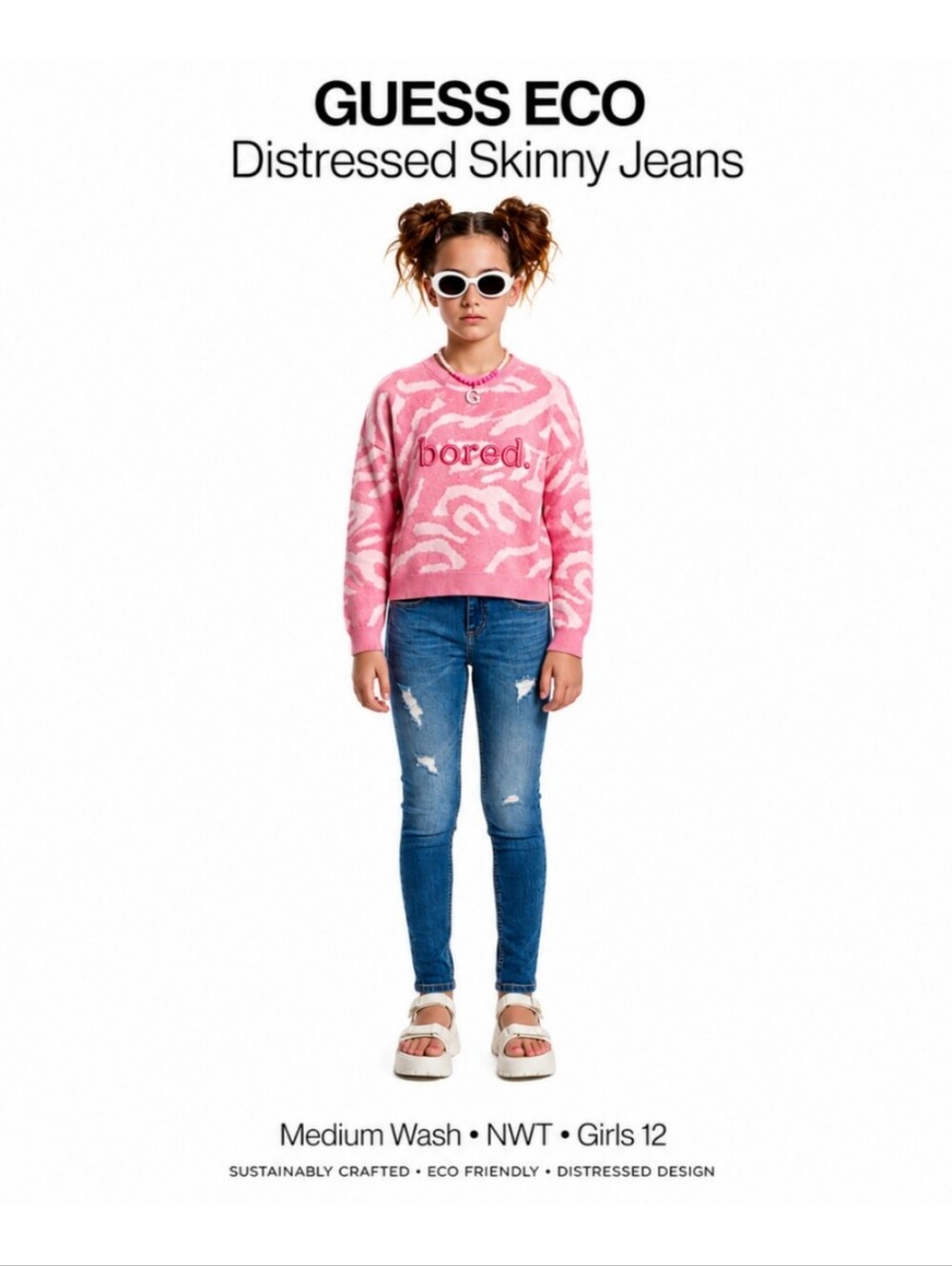 GUESS Girl's Dark Blue Distressed Skinny Jeans